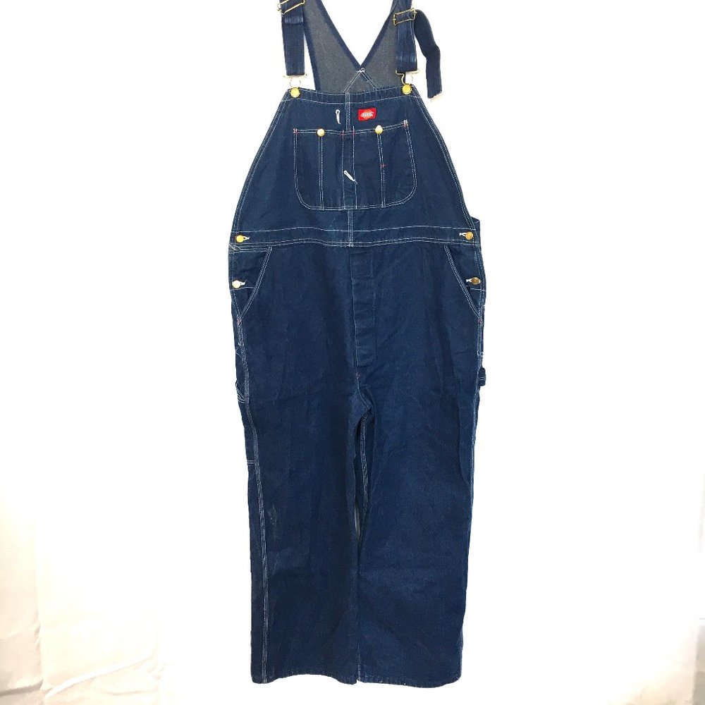 DICKIES iconic  Blue Jean Bib Overalls Workwear 46” x 30” EUC